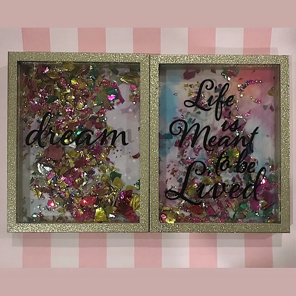 Glitter Confetti ’Dream / Life Is Meant To Be Loved' Wall Art - Pink&Gold